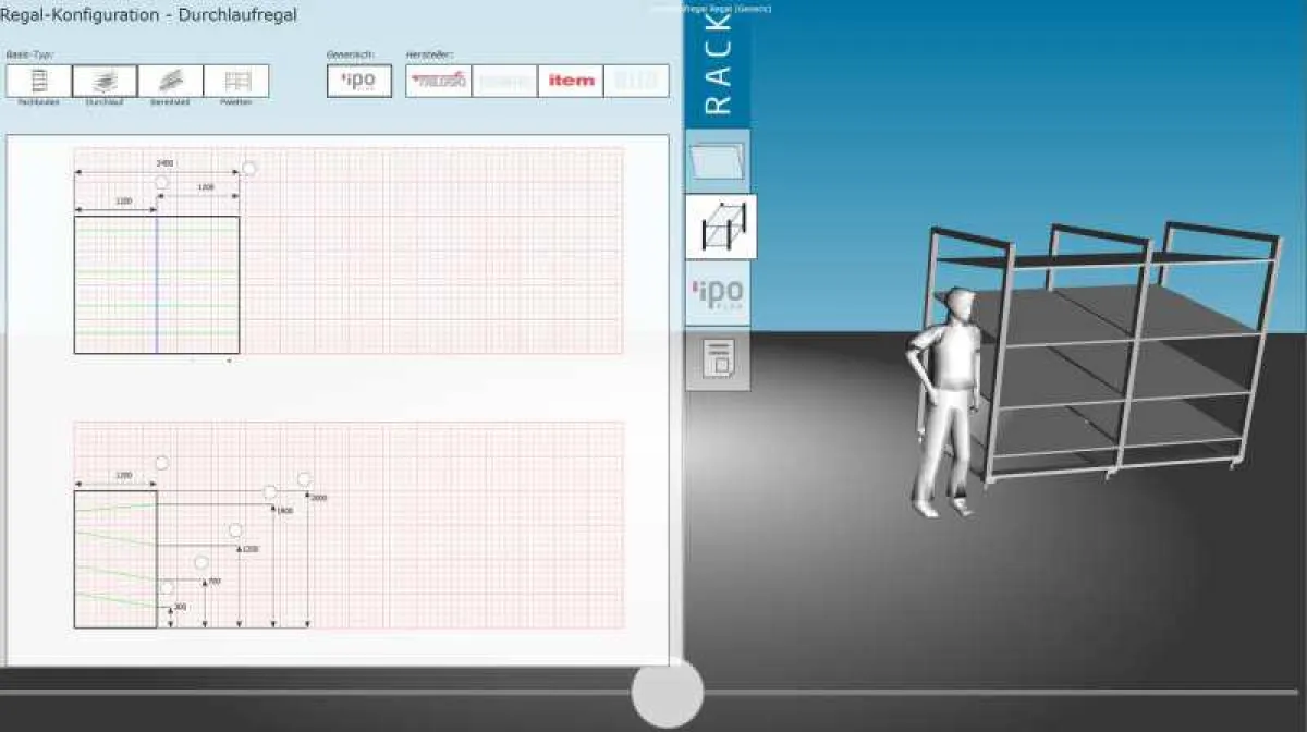 Im 3D-Regalkonfigurator lassen sich leicht Abmessungen verändern