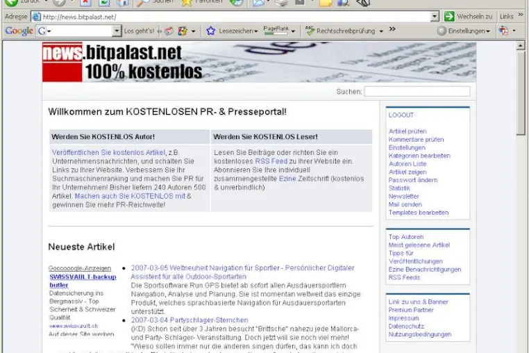 Bild: Mehr als 500 Artikel auf news.bitpalast.net