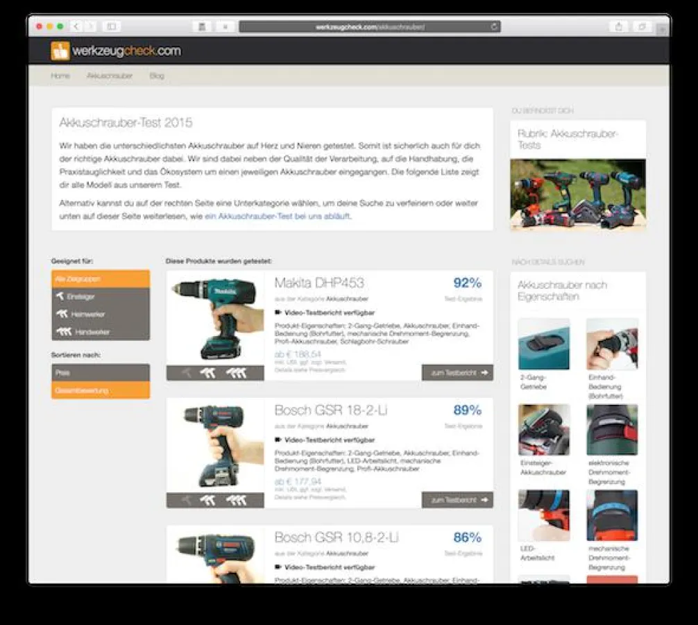 Aktueller Akkuschrauber-Test des Portals werkzeugcheck.com