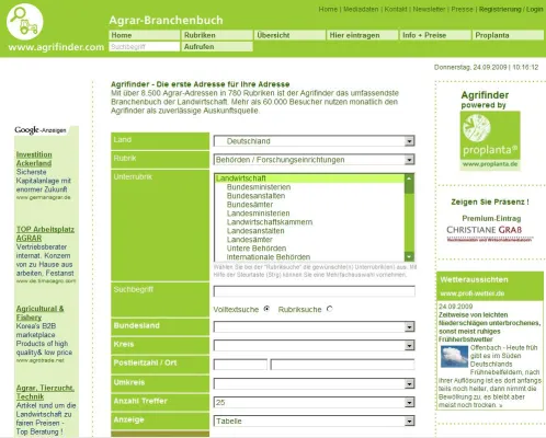 Bild: Agrifinder.com - Das Branchenbuch der Landwirtschaft mausert sich zur perfekten Agrar-Suchmaschine