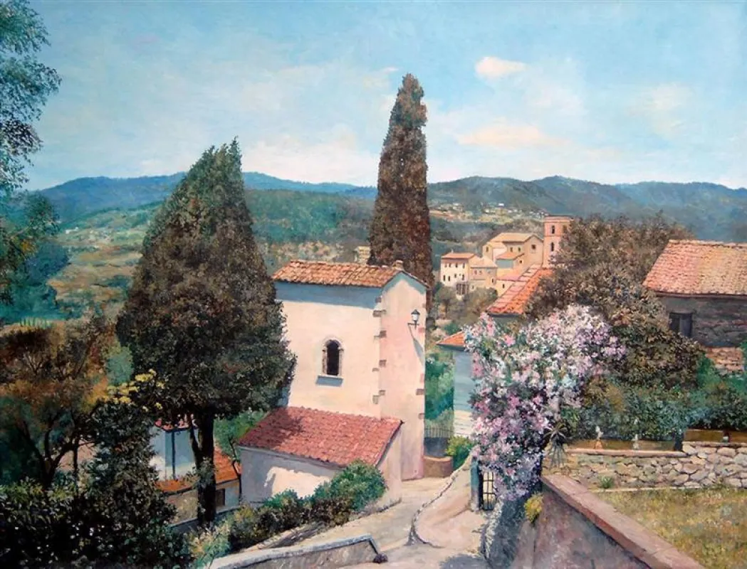 Martin Eller 2010: WVZ 1857 'Un villagio italiano - Montecatini' Format 100 x 130 cm, Öl/Tempera auf Leinwand