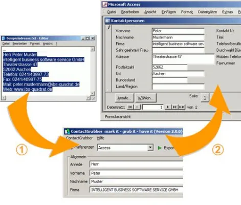Bild: ContactGrabber® - unterstützt nun auch Microsoft Access und Cobra Adress PLUS