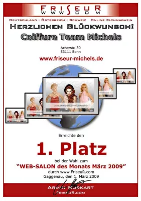 Bild: Friseur Michels aus Bonn erreicht den ersten Platz bei der Wahl zum Salon des Monats März 2009