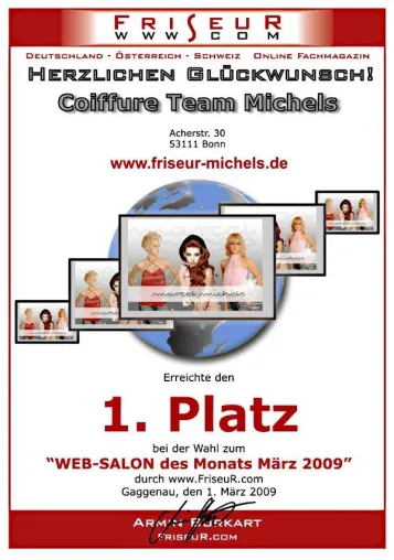 Bild: Friseur Michels aus Bonn erreicht den ersten Platz bei der Wahl zum Salon des Monats März 2009