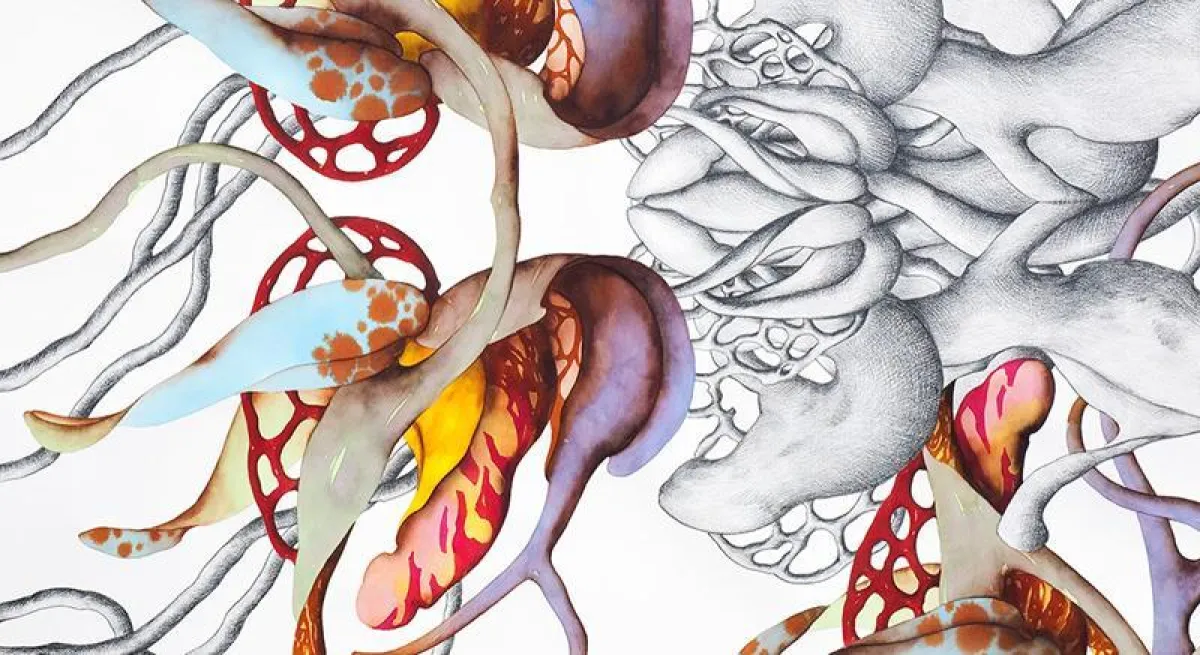 Miron Schmückle . ohne Titel (ANr. 2407), 2007, Farbtusche, Fettkohle auf Papier, 140,0 x 86,5 cm, gerahmt (DETAIL)