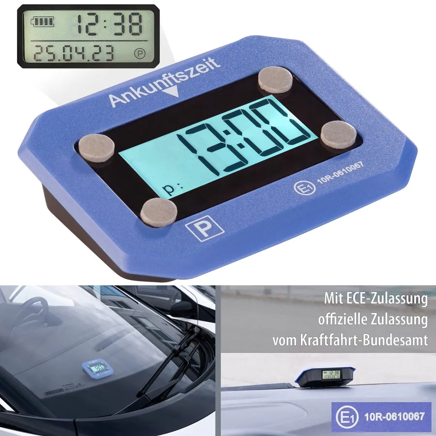 Lescars Kompakte, digitale e-Parkscheibe, ECE-Zulassung, Erschütterungssensor (ZX-8596) (© PEARL GmbH / www.pearl.de)