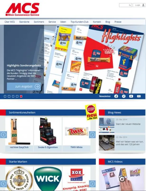 Startseite der neuen Homepage der MCS