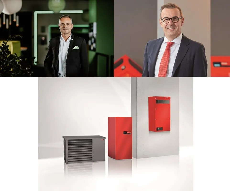 v.l.: R. Keinberger, CEO, Loxone, P. Gerner, co-CEO, Hoval, Hoval Wärmepumpe und Komfortlüftungsgerä