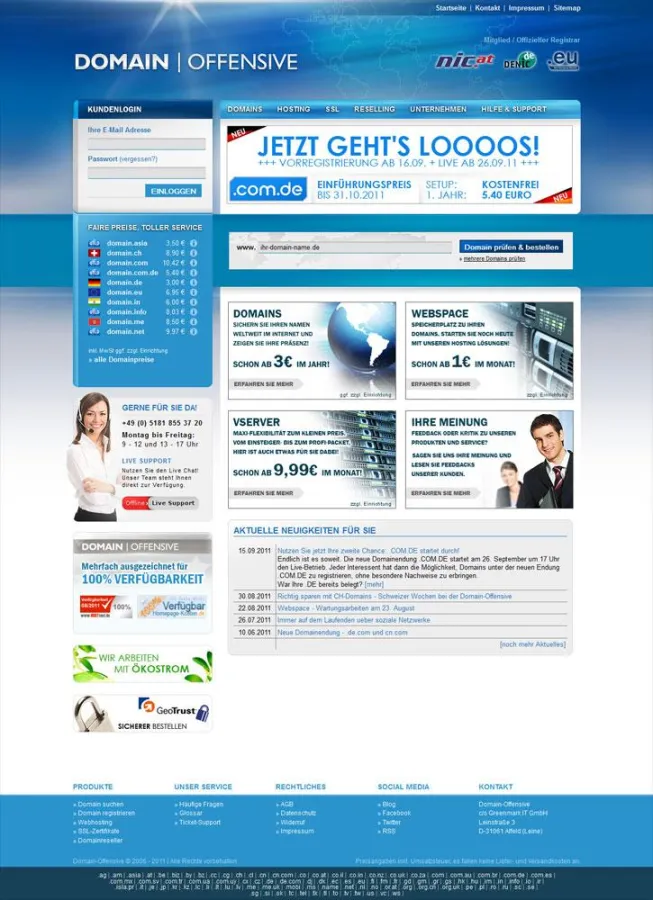 Aktionspreise für .COM.DE-Domains bis zum 31.10.2011