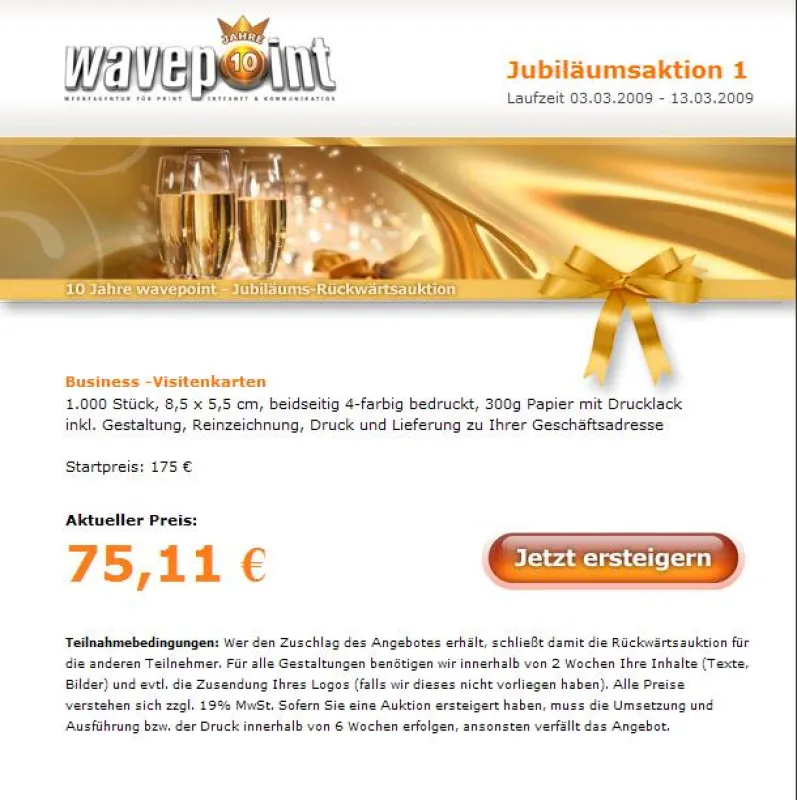 Screenshot der Jubiläumsaktion auf www.wavepoint.de