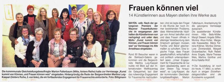 Autorin und Künstlerin Hilla Beils-Müller präsentiert ihre Werke während der Mayener Frauenkulturwoche Bild: Autorin und Künstlerin Hilla Beils-Müller präsentiert ihre Werke während der Mayener Frauenkulturwoche