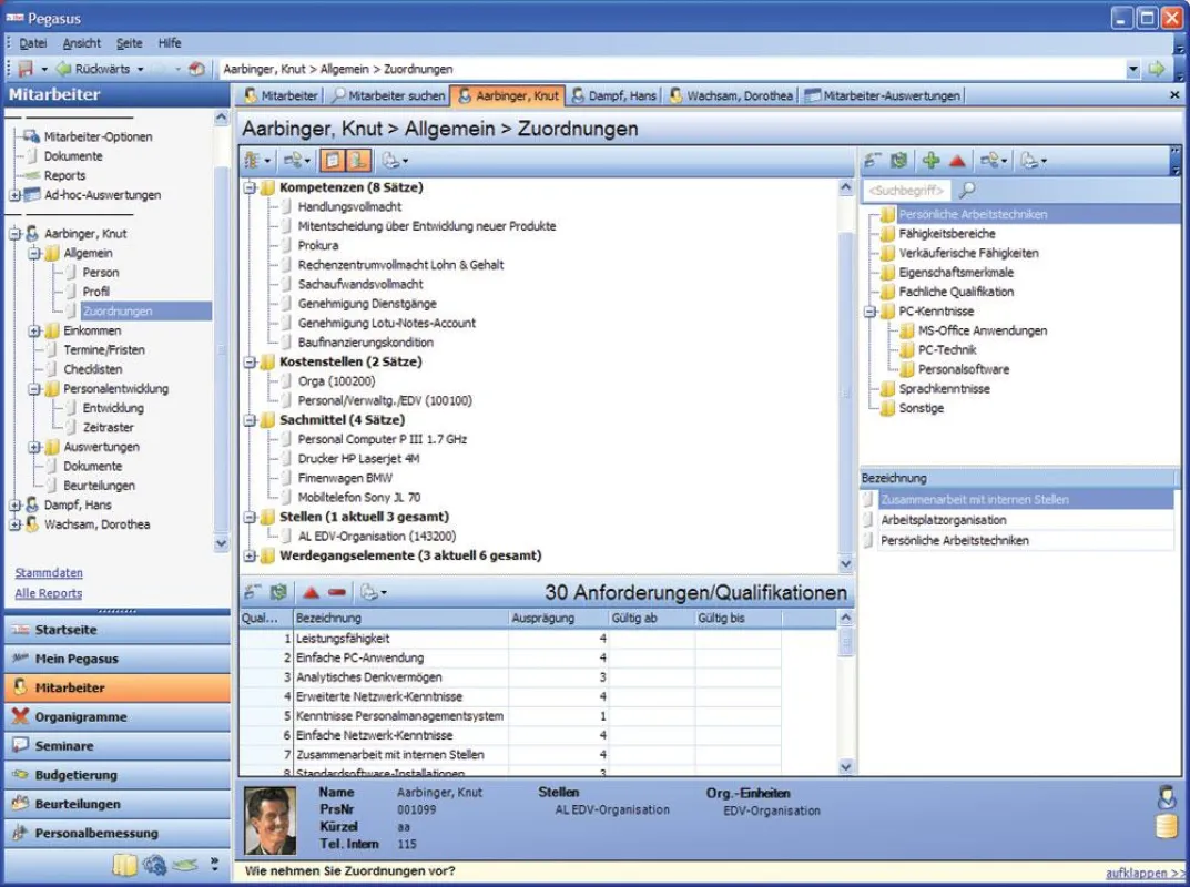 Alles auf einen Blick - Screenshot Mitarbeiterzuordnungen in ibo Pegasus.net