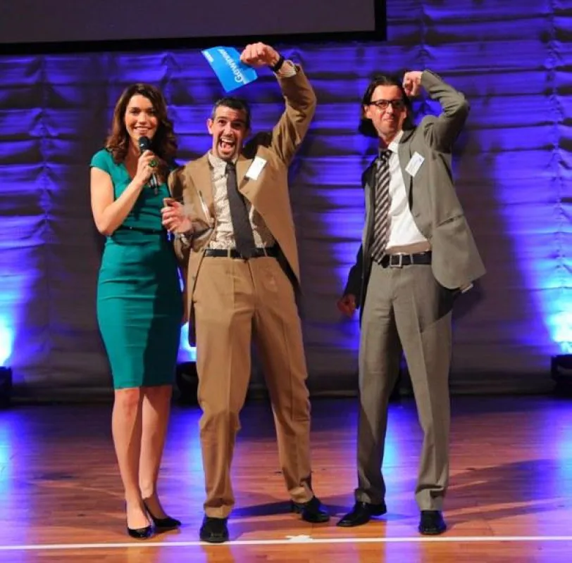 RTL Moderatorin Annett Möller und PrintStars 2012 Gewinner T. Rohleder und J. Spiel von systemform