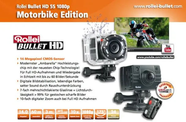 Bild: Rollei Bullet HD 5S als Motorbike Edition in Kooperation mit Gaskrank