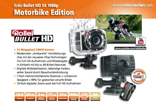 Bild: Rollei Bullet HD 5S als Motorbike Edition in Kooperation mit Gaskrank