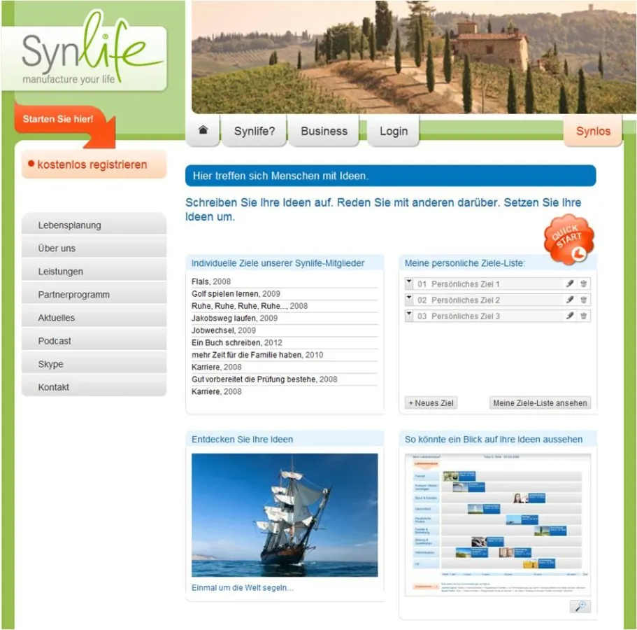 Startseite des Portals Synlife
