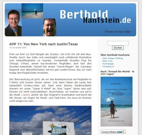 Neues Reise-Weblog „Around the World - in 101 Tagen“ von Berthold Hanfstein online Bild: Neues Reise-Weblog „Around the World - in 101 Tagen“ von Berthold Hanfstein online