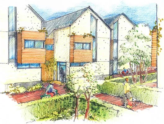 Bild: Eines der letzten Baugrundstücke in Düsseldorf Niederkassel wird bebaut: Sechs exklusive Einfamilienhäuser mit weitläufiger Gartenanlage