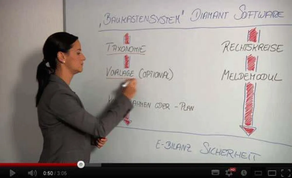 Stephanie Runge präsentiert am WhiteBoard die Grundlagen der E-Bilanz