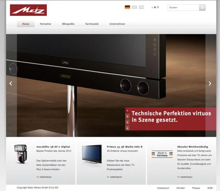 Startseite der Metz Website