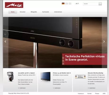 Metz.de: Relaunch »Made in Germany« Bild: Metz.de: Relaunch »Made in Germany«