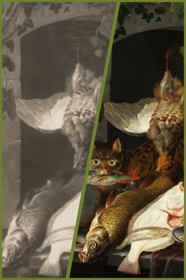 Links der Zustand ohne Katze 1929, Rechts der Zustand mit Katze 2025 (© Torres Nieto Fine Arts e.K.)