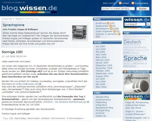Bild: Sprachspione bloggen 100. Beitrag und suchen die schönsten Wörter des Sommers