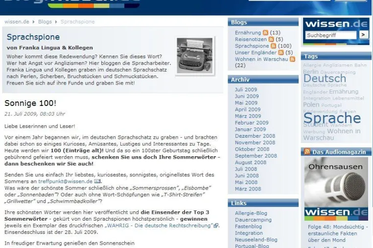 Sprachspione bloggen 100. Beitrag und suchen die schönsten Wörter des Sommers Bild: Sprachspione bloggen 100. Beitrag und suchen die schönsten Wörter des Sommers