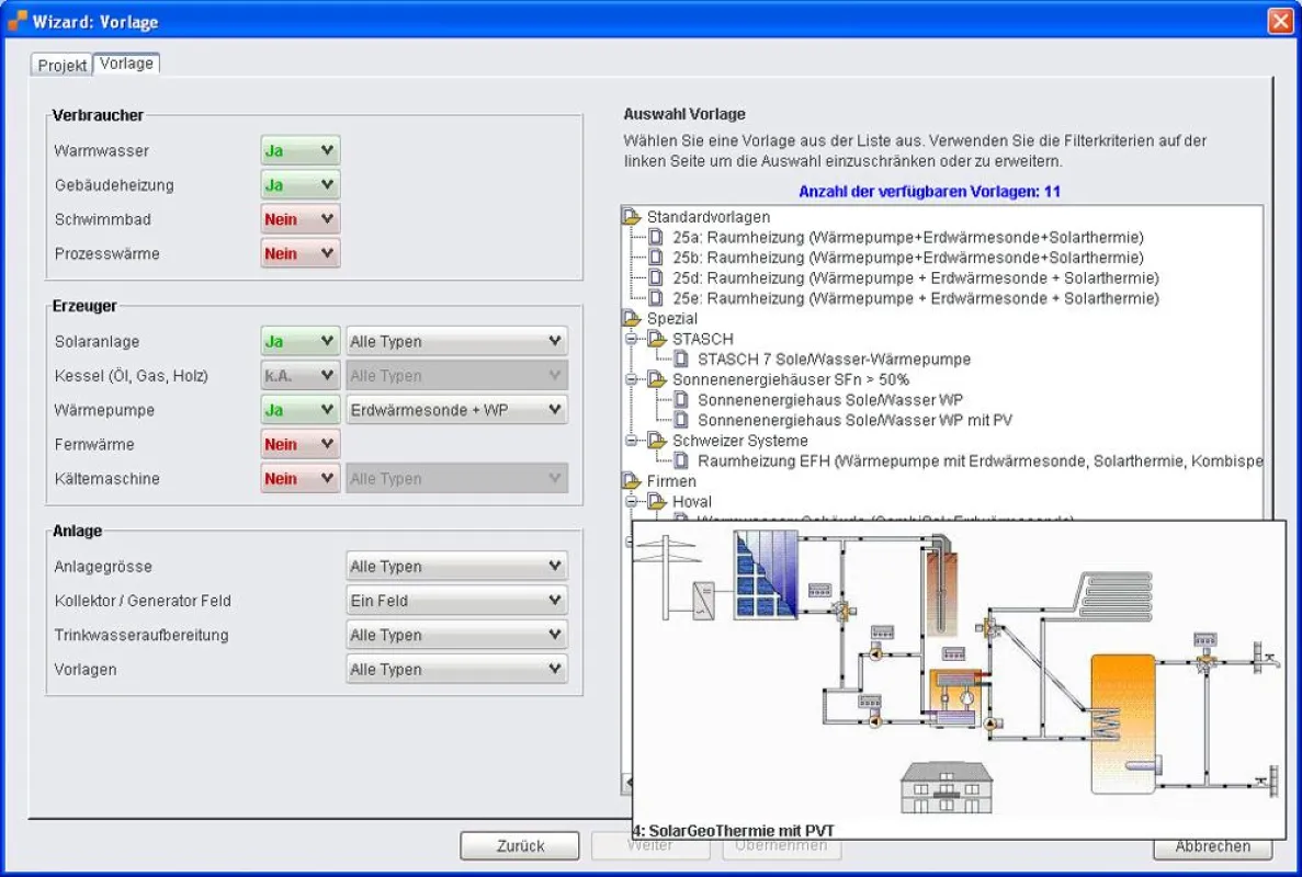 Printscreen neuer Assistent der Planungssoftware Polysun