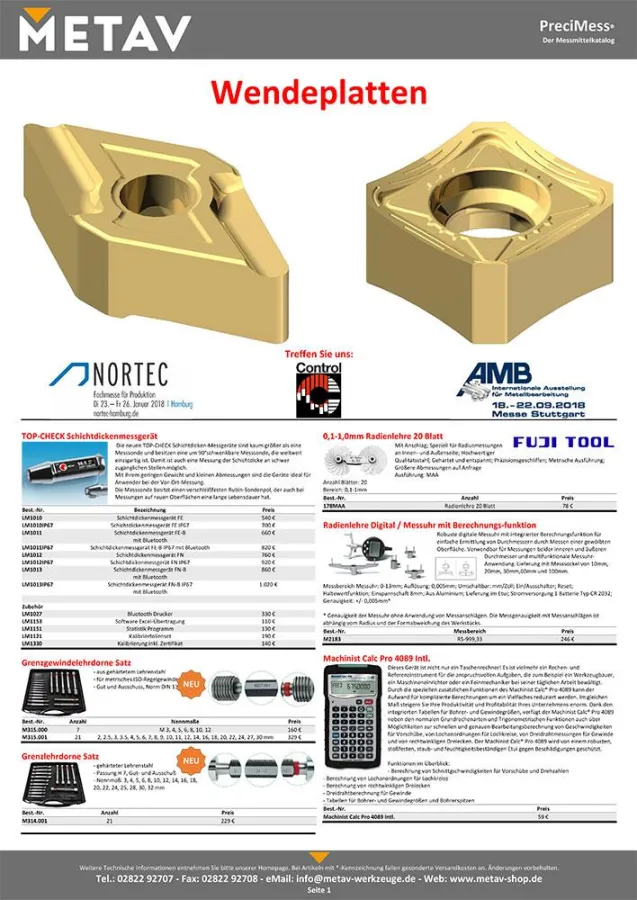 Metav Werkzeuge Precimess Katalog