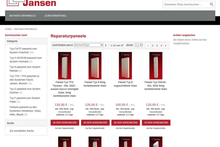 Bild: Reparaturpaneele und Torserviceartikel jetzt online kaufen. Besuchen Sie unseren neuen Online Shop