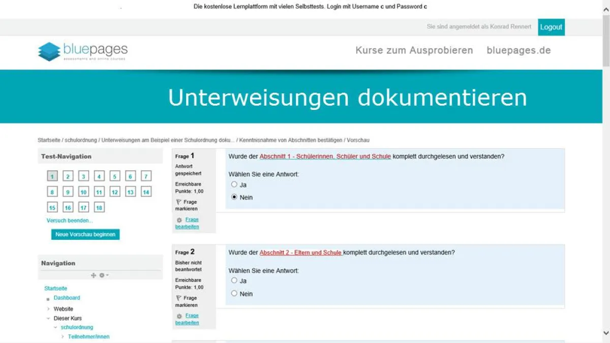 Eine Lernplattform dokumentiert die Unterweisungen