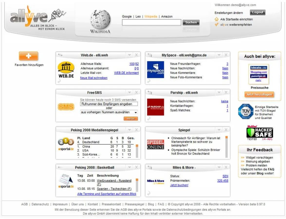 allyve.com mit dem neuen Free-SMS Tool