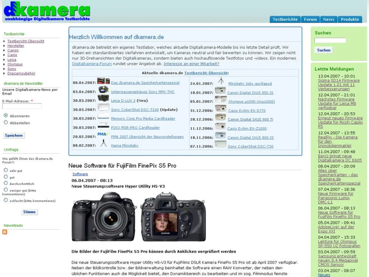 Die umfangreichen Digitalkamera-Testberichte von dkamera.de