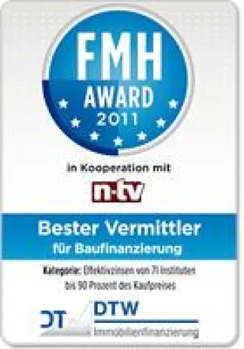 DTW-Immobilienfinanzierung mit 1. Platz beim „FMH-Award 2011“ ausgezeichnet Bild: DTW-Immobilienfinanzierung mit 1. Platz beim „FMH-Award 2011“ ausgezeichnet