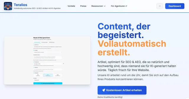 Teralios.de automatisiert professionelle SEO Texte für KMU und startet White-Label-Lösung für Agenturen Bild: Teralios.de automatisiert professionelle SEO Texte für KMU und startet White-Label-Lösung für Agenturen