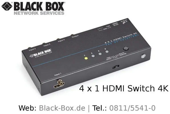 Bild: Für bis zu vier Ultra HD- und 3D-HDMI-Quellen: neuer 4K-HDMI-Switch von Black Box für unter 100 €