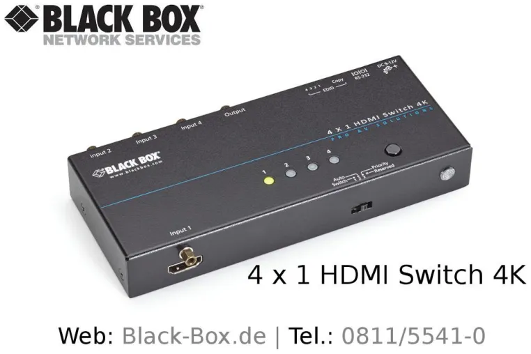 Bild: Für bis zu vier Ultra HD- und 3D-HDMI-Quellen: neuer 4K-HDMI-Switch von Black Box für unter 100 €
