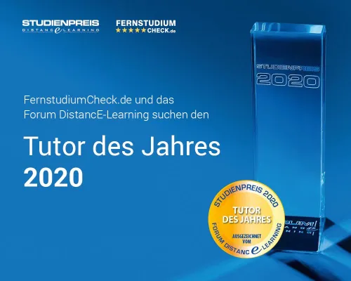 Tutor des Jahres 2020 - FernstudiumCheck und Forum DistancE-Learning küren den Gewinner Bild: Tutor des Jahres 2020 - FernstudiumCheck und Forum DistancE-Learning küren den Gewinner