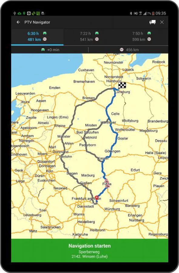 Setzt der Anwender auf dem Android-Tablet die SPEDION App in Kombination mit der LKW- Navigationslös