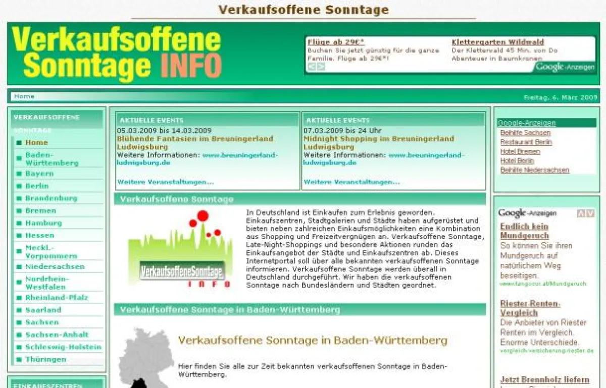 Das Internetportal VerkaufsoffeneSonntage.info berichtet über alle bekannten verkaufsoffenen Sonntage in Deutschland