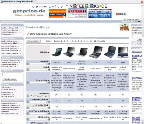 Bild: Kostenlose Produkt-Datenbank für die Notebook-Branche
