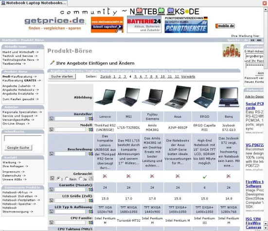 Bild: Kostenlose Produkt-Datenbank für die Notebook-Branche