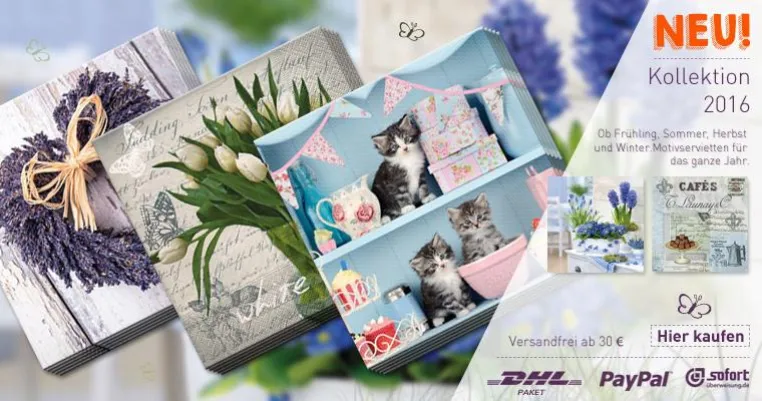 Blumen- und Rosenservietten in über 200 Motiven sofort ab Lager lieferbar, frei Haus ab 30 Euro Bestellwert Bild: Blumen- und Rosenservietten in über 200 Motiven sofort ab Lager lieferbar, frei Haus ab 30 Euro Bestellwert