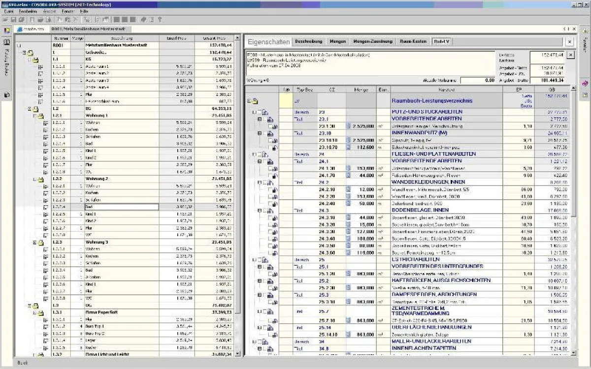 Das Raumbuch wird per Mausklick in ein Gewerke-LV überführt