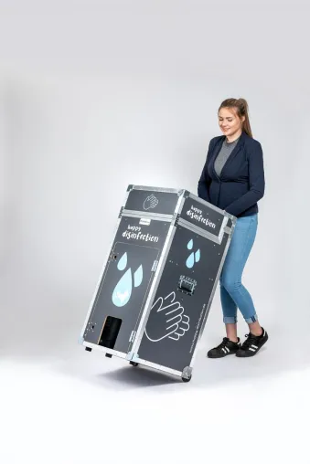 "happy disinfection" von M.A. Systems: Neue mobile Hygienestation für flexibles Händereinigen Bild: "happy disinfection" von M.A. Systems: Neue mobile Hygienestation für flexibles Händereinigen