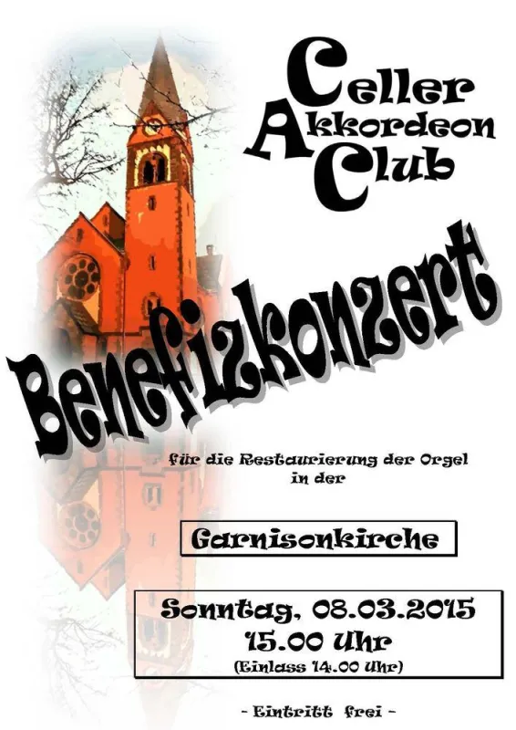 Plakat: Benefizkonzert des Celler Akkordeon Club am 08.03.2015
