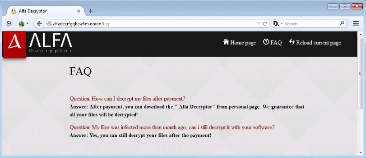 Desktopmeldung Alfa Ransomware