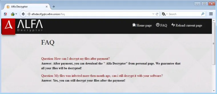 Bild: Alfa Virus als Cerber 2 Ransomware Nachfolger