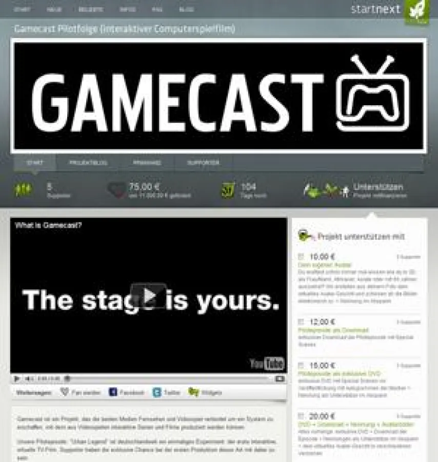 Gamecast auf startnext.de